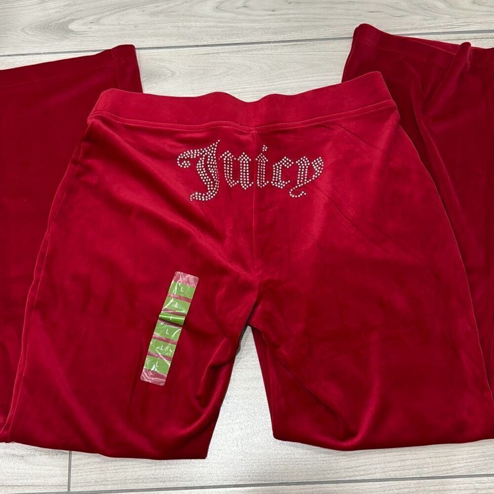 NWT juicy couture rhinestoned red velour sweatpants‎ size large